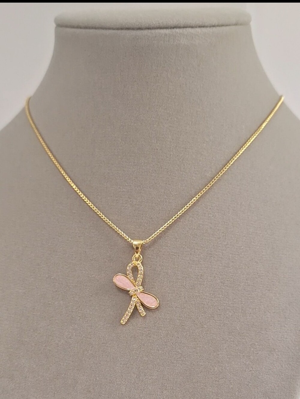Coral Pink Mother Of Pearl Bow Pendant Necklace